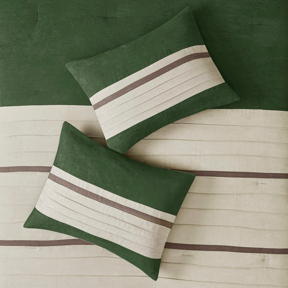 7 PC Pieced Faux Suede Comforter Set Green Cal King Media 10
