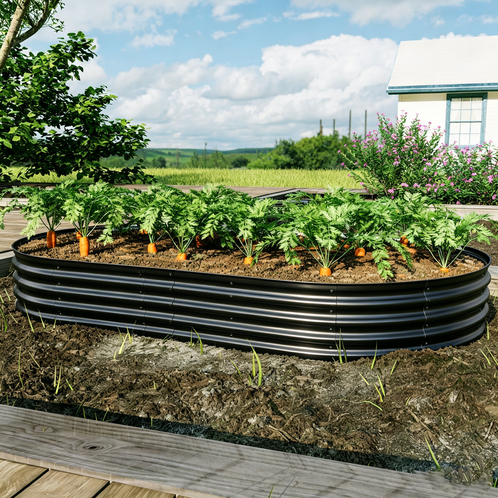 Galvanized Raised Garden Bed 8x4x1ft - Heavy Duty Metal Planter Box for Vegetables, Herbs & Flowers, Rust-Proof Outdoor Garden Bed with Large Capacity, Black Media 9