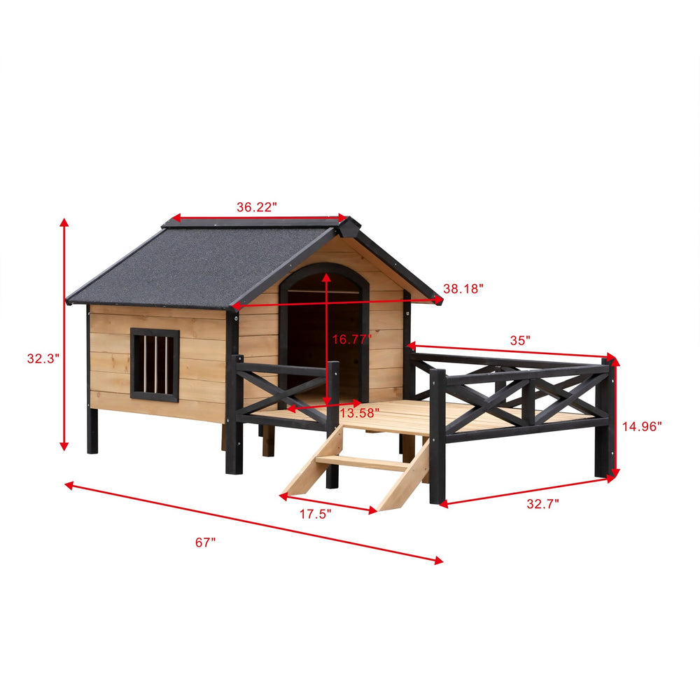 Outdoor Large Wooden Cabin House Style Wooden Dog Kennel with Porch Media 3