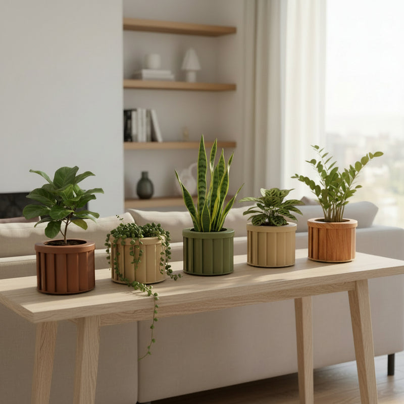 Round Strata Planter SM - Dark Brown
