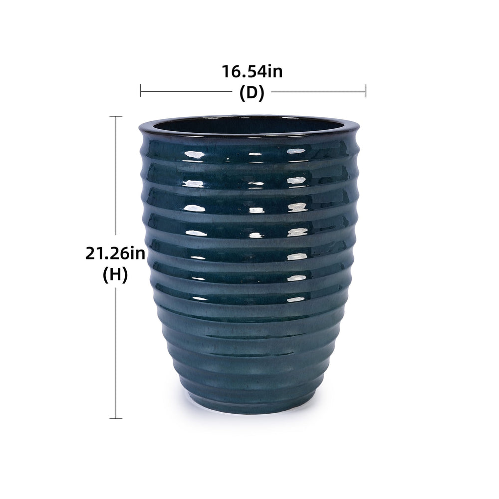 Ceramic Flowerpot, Modern Planter for Patio, Garden, Windowsill - Army Green Media 3