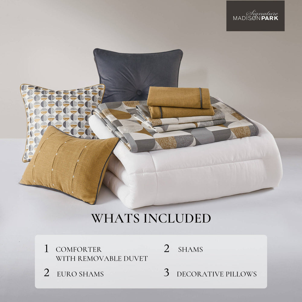 9 PCS King Jacquard Oversized Duvet Style Comforter Set Gold Media 2
