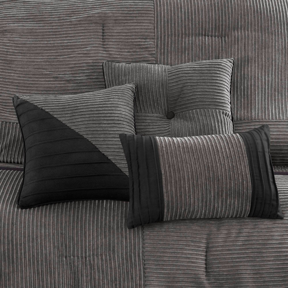 7 Piece Micro Corduroy Comforter Set Grey Cal King Media 9