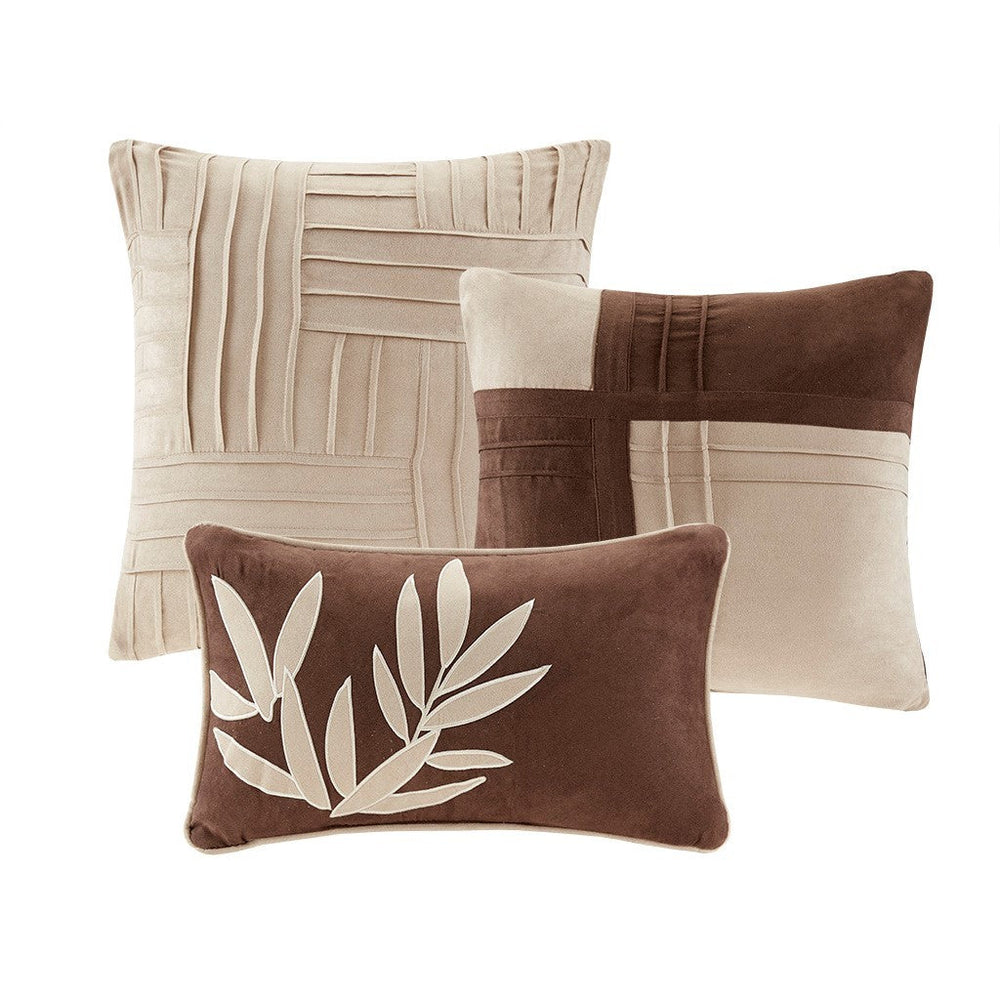 7 Piece Faux Suede Comforter Set Beige Cal King Media 2