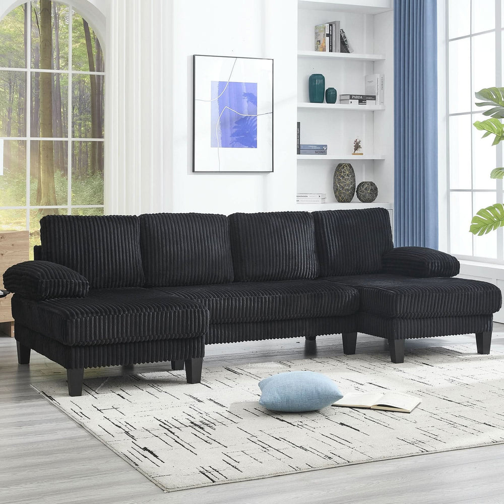 U Shaped Sofa Wood Frame Oversized Four-Seater Living Room Black Upholstery Media 3