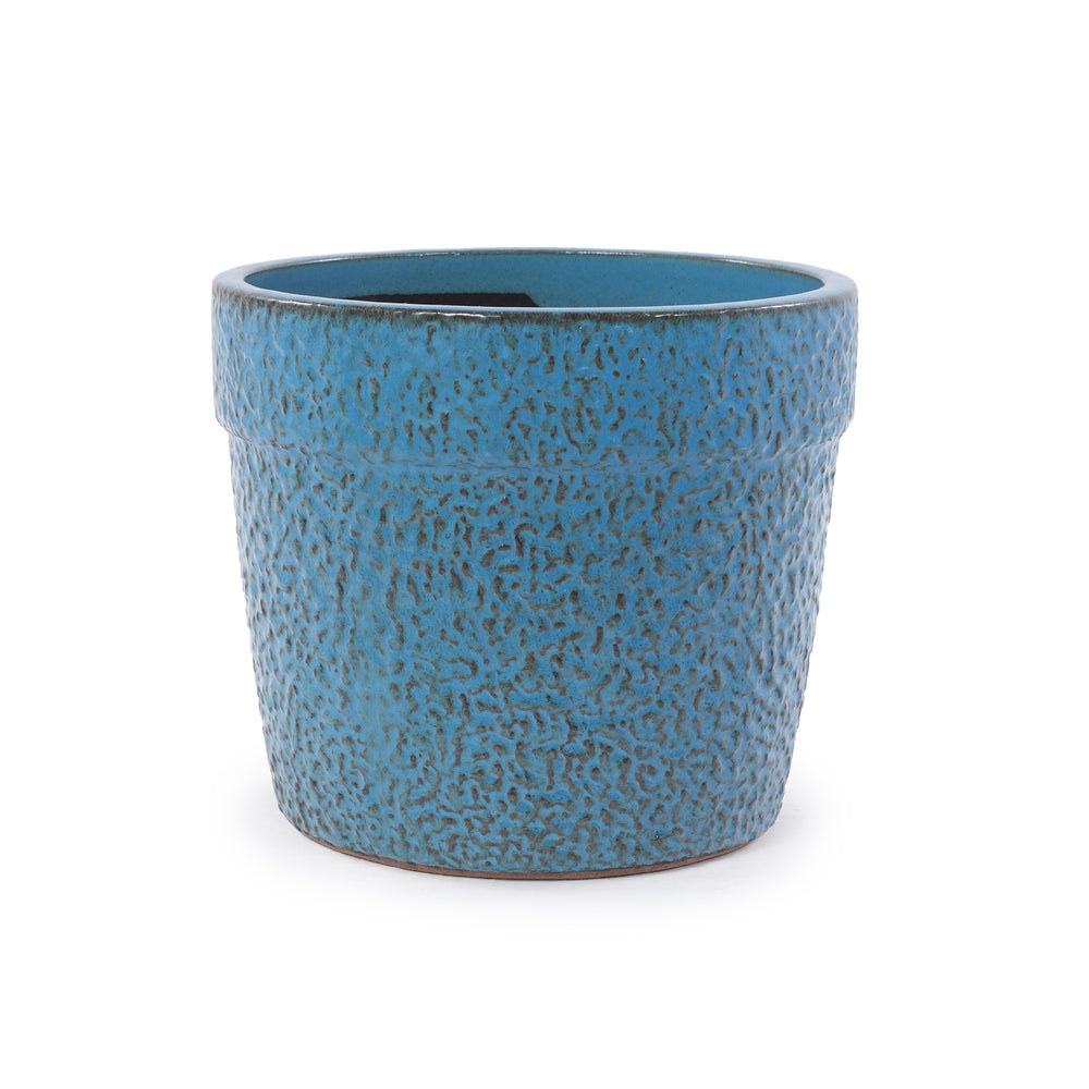 Handmade Ceramic Planter Set of 3, 15/12/9 Inch Diameter, Blue Textured Pattern, for Succulents & Indoor Plants, Windowsill & Bookshelf Use, Breathable Clay Media 8