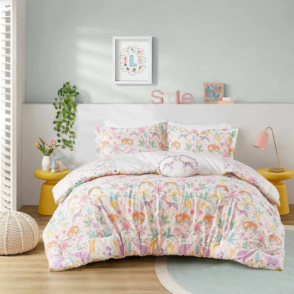3 PCS Twin Floral Reversible Cotton Comforter Set with Throw Pillow Purple Media 13
