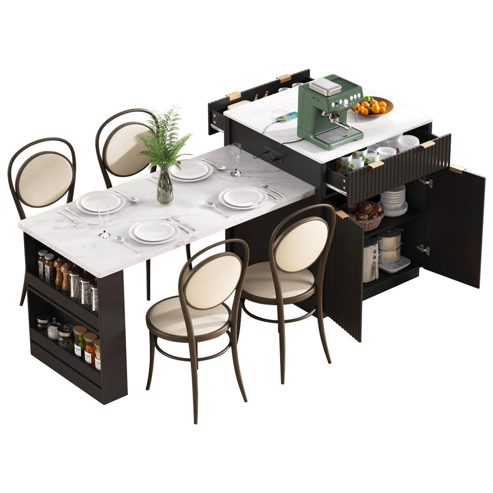 Kitchen Island Modern With Extendable Dining Table & Power Outlet For 4-6 People Black Media 28