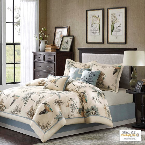7 Piece Printed Cotton Twill Comforter Set Khaki King Media 6