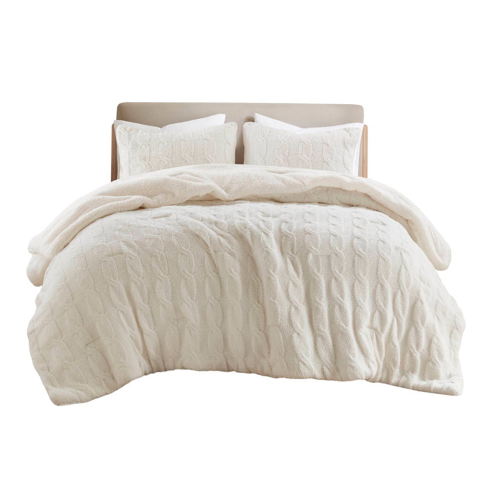 2 Pieces Twin Cable Knit Chenille Comforter Set,Ivory Media 10