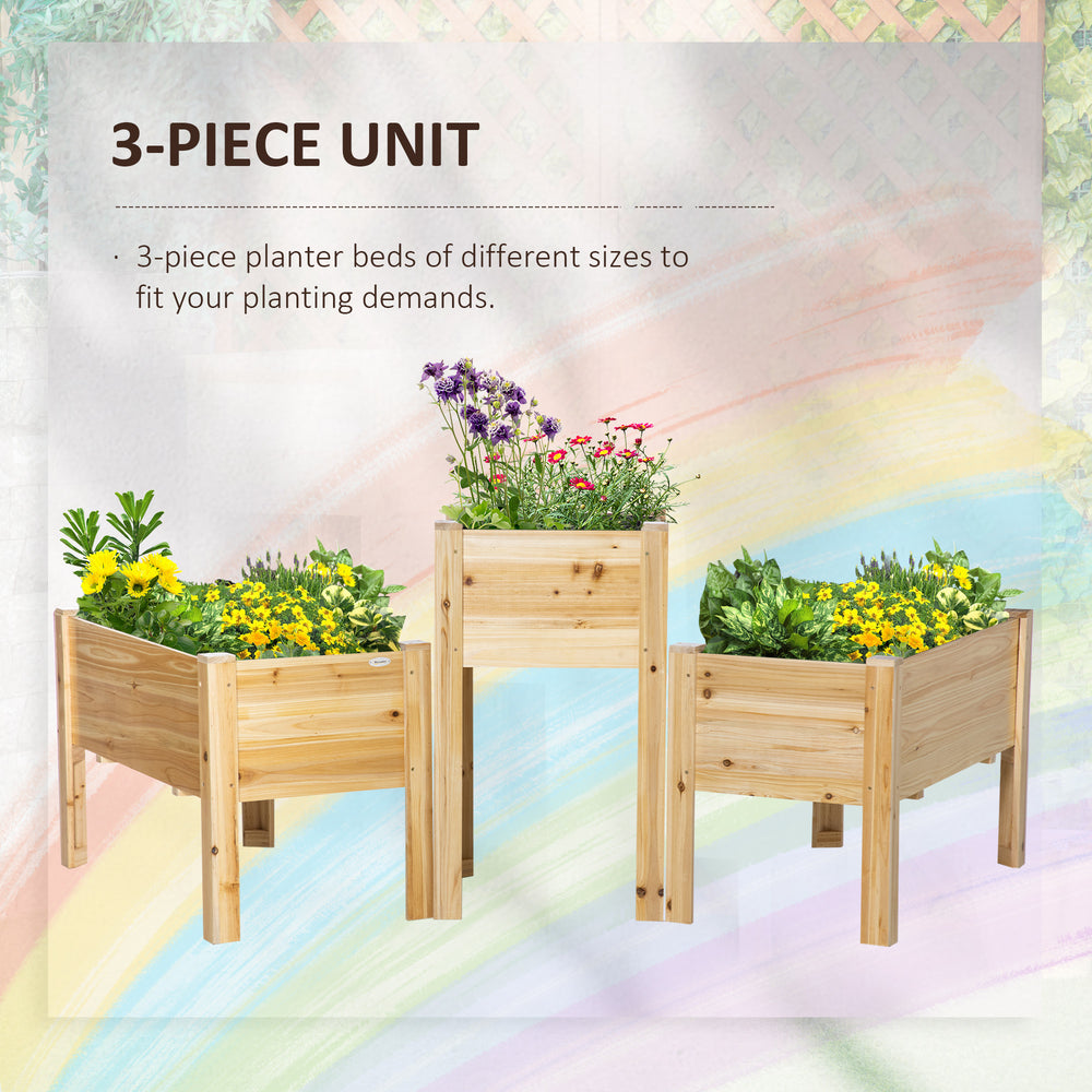 Outsunny Raised Garden Bed Set of 3, Wooden Elevated Planter Box with Legs and Bed Liner, for Backyard and Patio to Grow Vegetables, Herbs, and Flowers, Natural Media 6