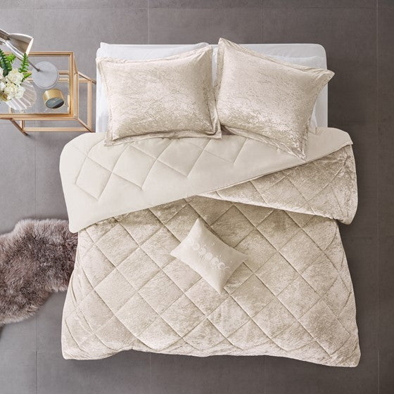 Full/Queen Velvet Comforter Set with Throw Pillow Media 5