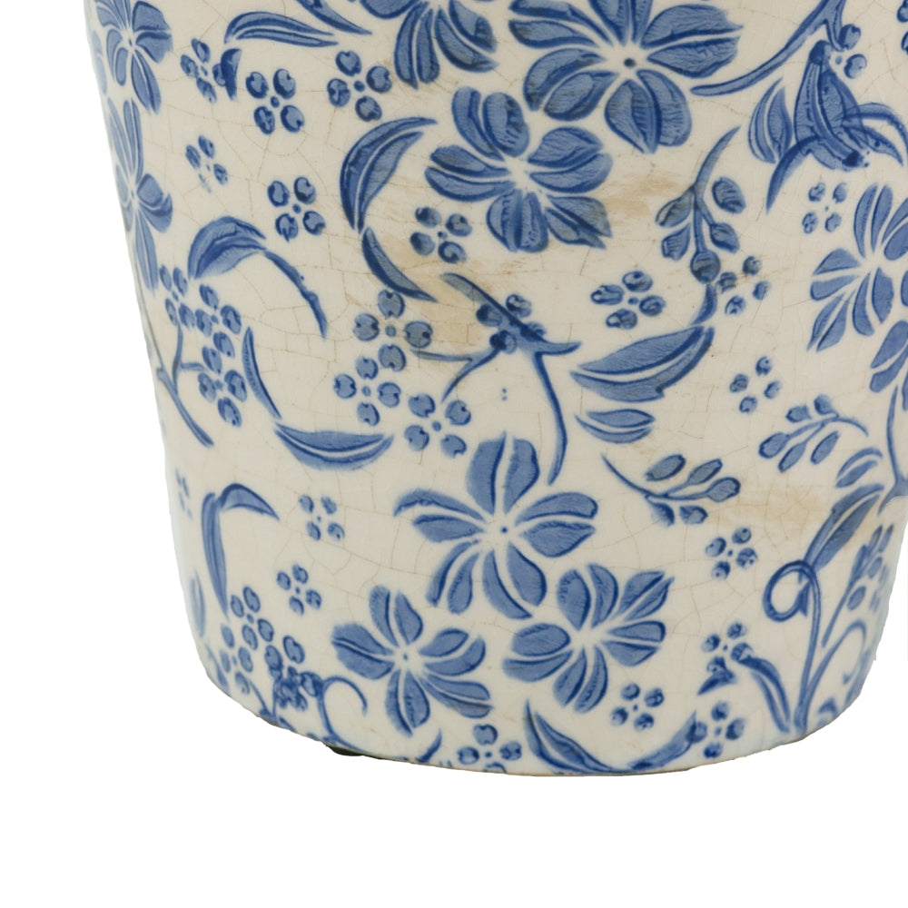 S/2 Blue and White Ceramic Planters with Floral Motif Media 5