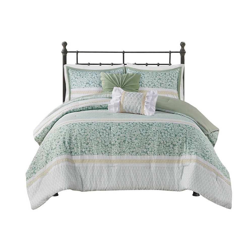 King/Cal King 5 Piece Seersucker Comforter Set with Throw Pillows Media 8