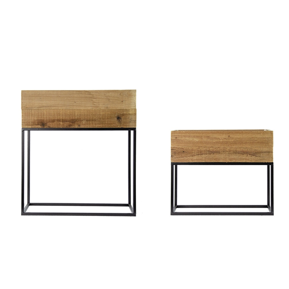 Set of 2 Used Wood Box With Black Iron Stand, L:21.5x8.5x23.5' S:19.5x6.5x16' Media 4