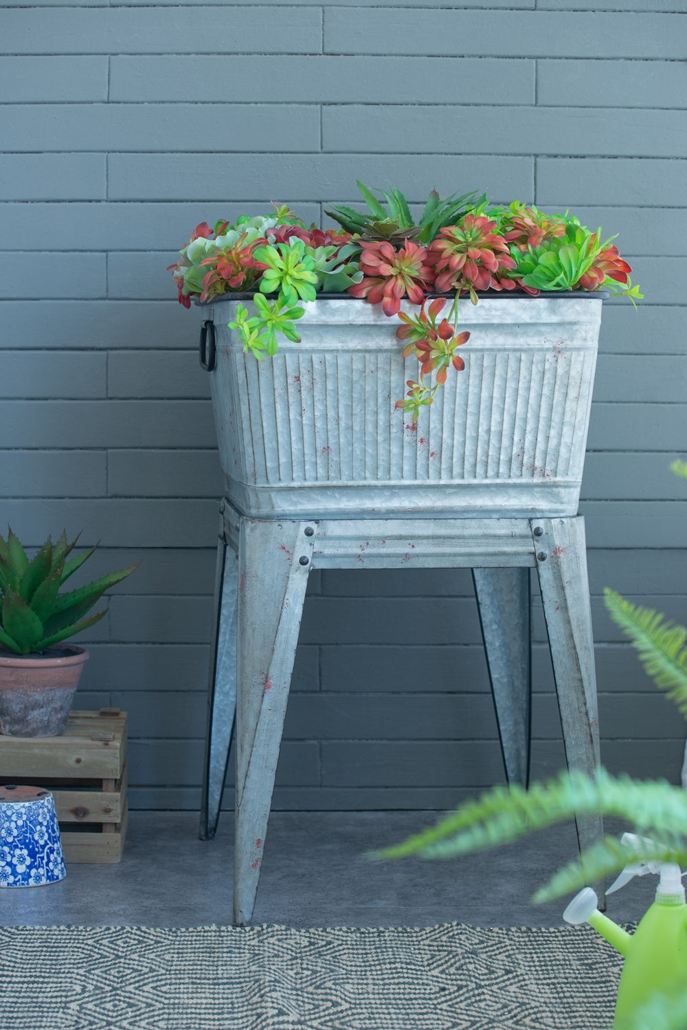 20.5x20.5x21' Large Perryman Galvanized Tub On Stand, for Plant Pot/Planter/ Metal Ice Buckets Media 1