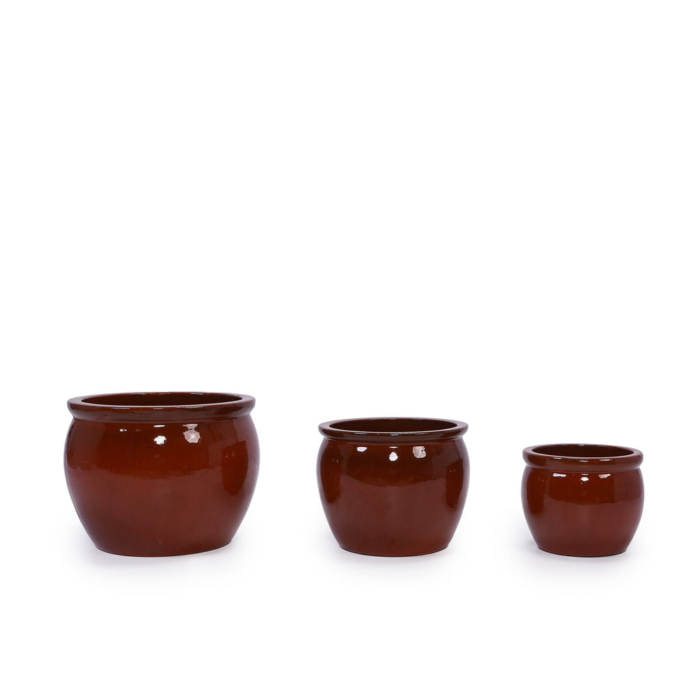3 Pieces Ceramic Flowerpot, Modern Planter for Patio, Garden or Windowsills - Orange Media 1