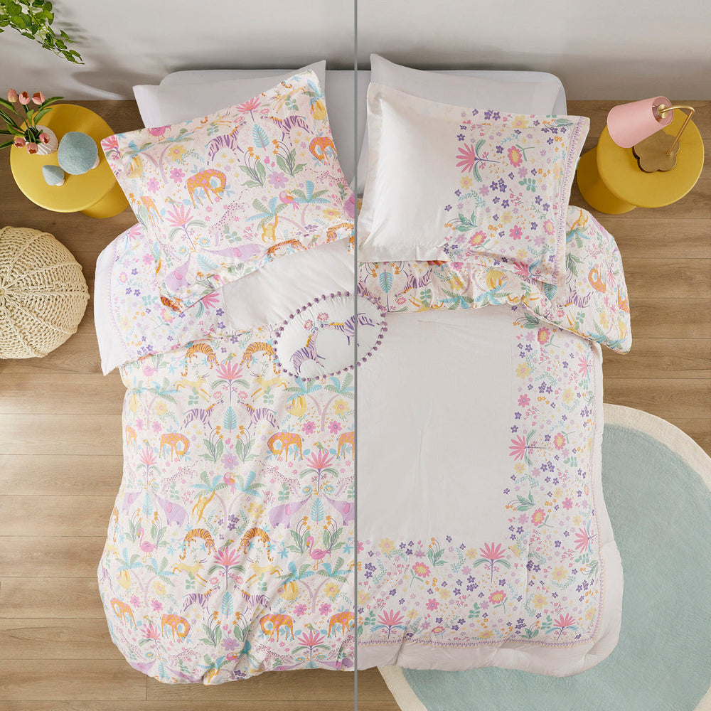 Full/Queen Floral Reversible Cotton Duvet Cover Set with Throw Pillow Media 2