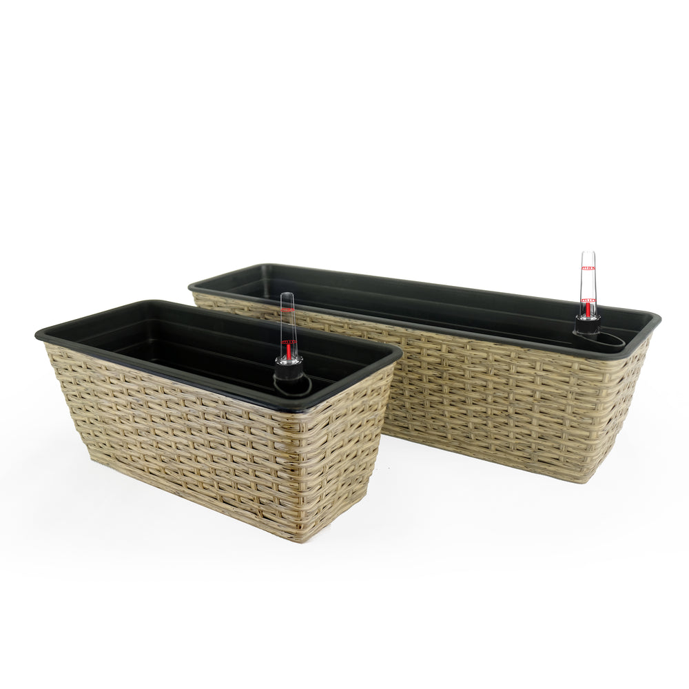 2-Pack Smart Self-watering Rectangle Planter for Indoor and Outdoor - Hand Woven Wicker - Brown Media 3