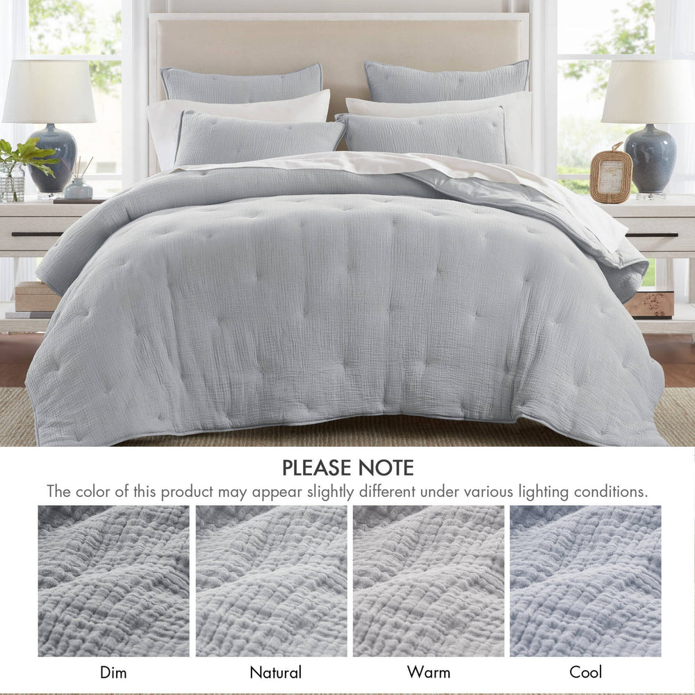 3-Piece King Cotton  Embroidered Quilt Set,Blue Media 7