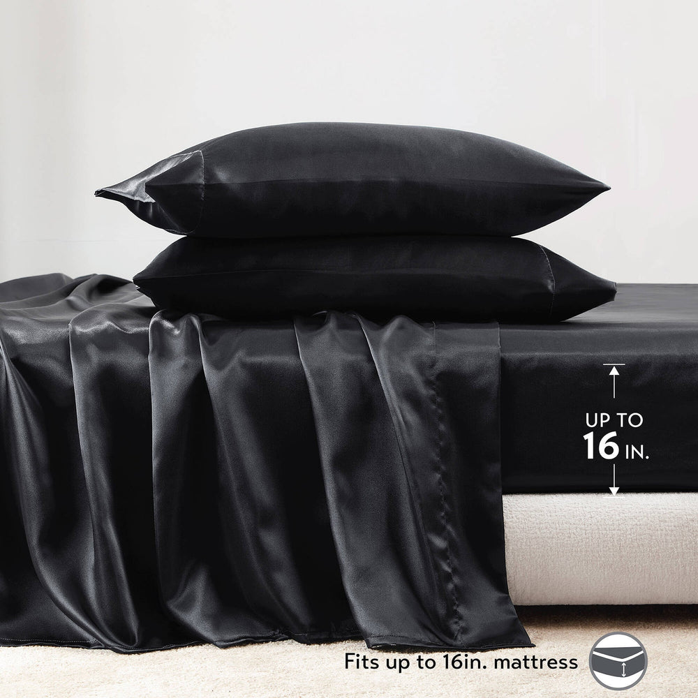 4 PCS Twin Luxury Sheet Set Black Media 12