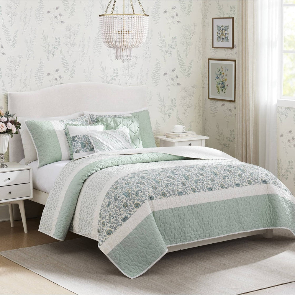 6 Piece Cotton Percale Quilt Set with Throw Pillows Aqua King/Cal King Media 1