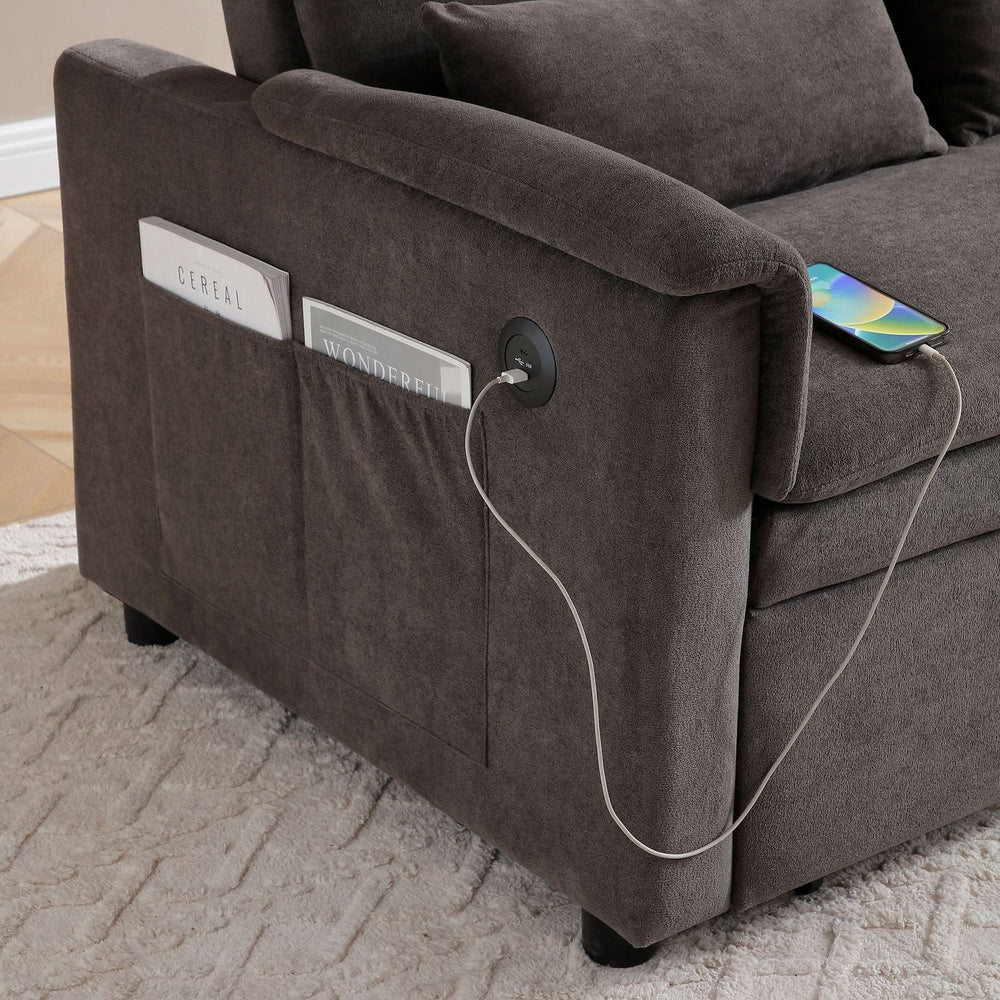 Velvet Sleeper Sofa With USB Ports & Cushioned Back & Two Seater Couch Media 11