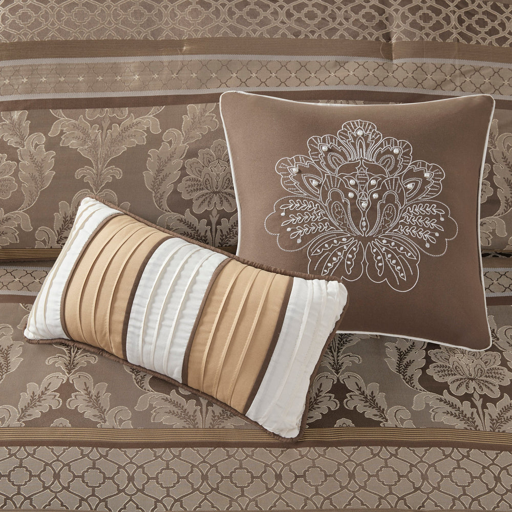 7 Piece Jacquard Comforter Set Brown/Gold Cal King Media 5