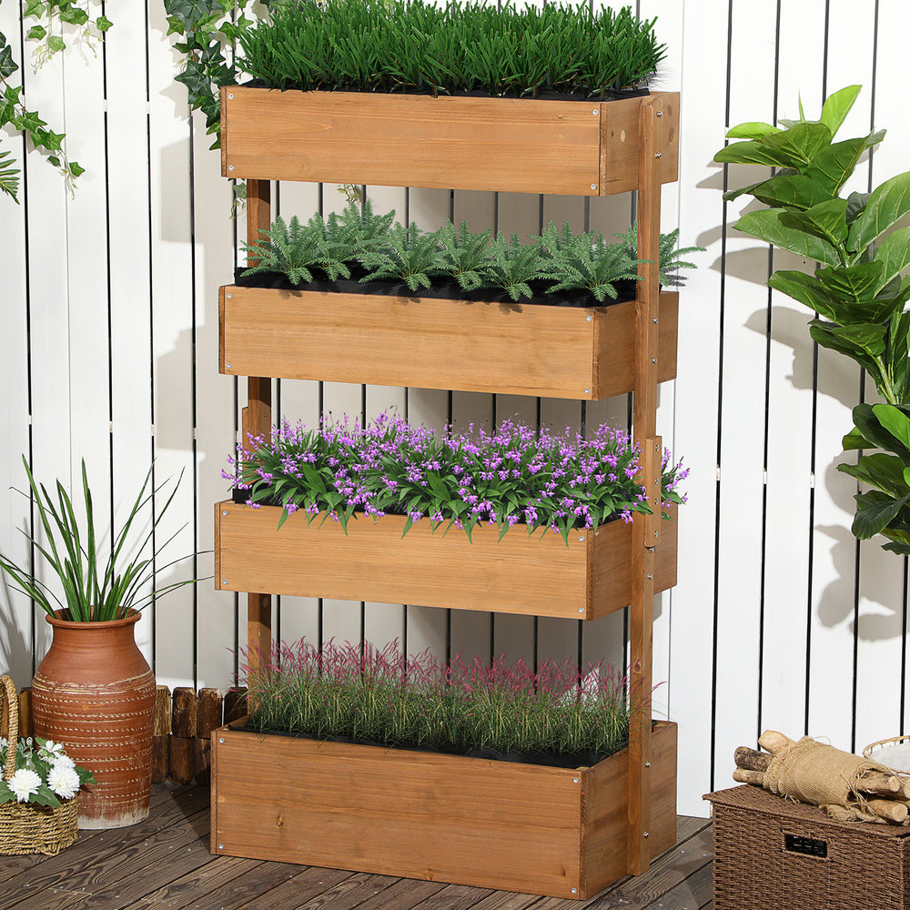 Outsunny Vertical Garden Planter, Wooden 4 Tier Planter Box, Self-Draining with Non-Woven Fabric for Outdoor Flowers, Vegetables and Herbs, Orange Media 8
