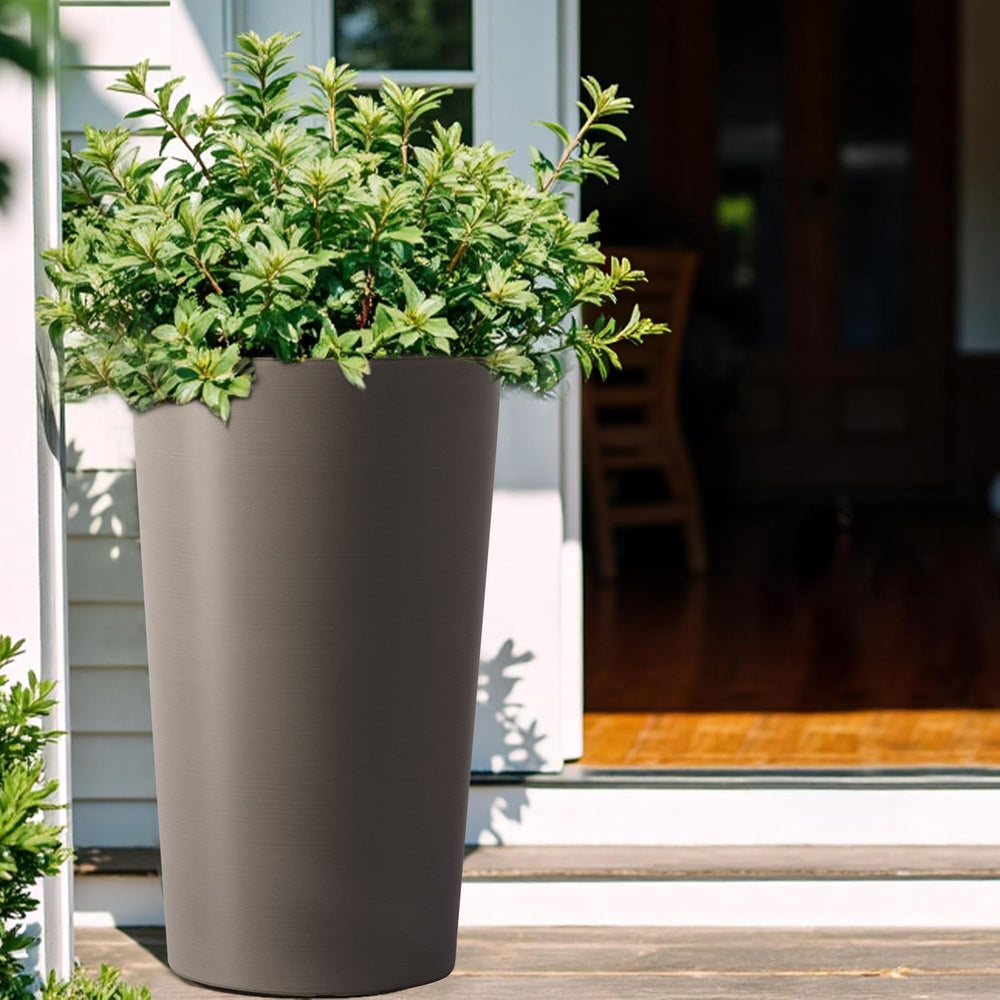 2 Pack Tall 21.7 in Planters for Outdoor Plants Modern Tall Square Planter Box Indoor Outdoor Porch Patio Flower Pot Modern Big Tapered Matte Tree Flower Pot for Garden, (Brown) Media 11