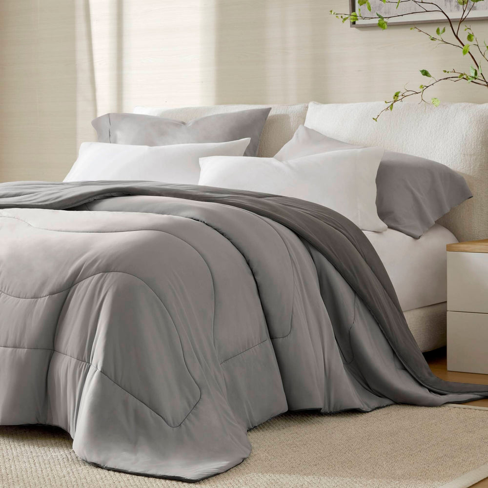1-Piece King/Cal King Reversible Tencel Comforter Blanket,Gray Media 9