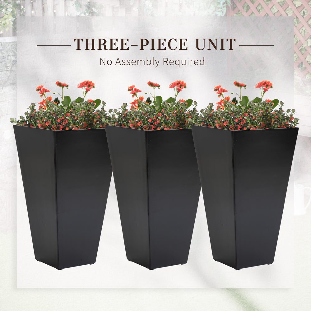 Outsunny Modern Tall Planters Set of 3 with Self-Drainage Black Polypropylene 28 Inches Media 4