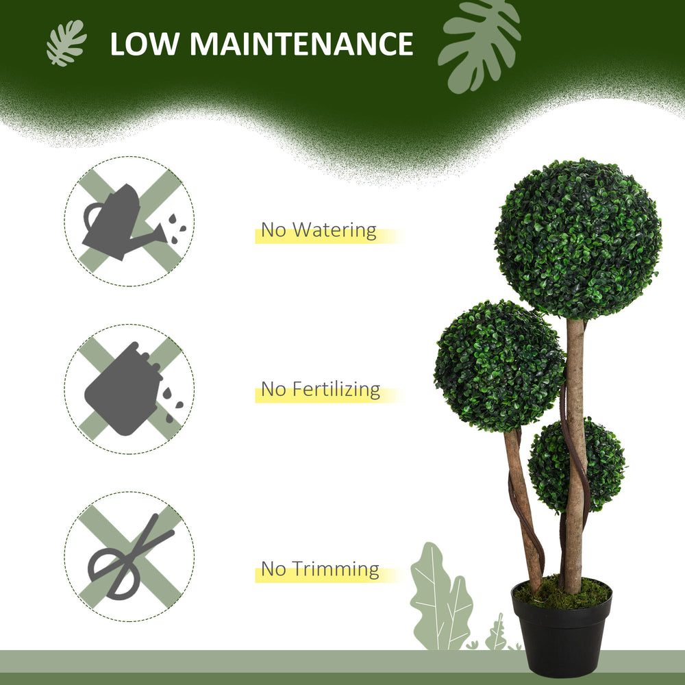 Artificial Plant for Home Decor Indoor & Outdoor Fake Plants Artificial Tree in Pot, 3 Ball Boxwood Topiary Tree for Home Office, Living Room Decor, Dark Green Media 3