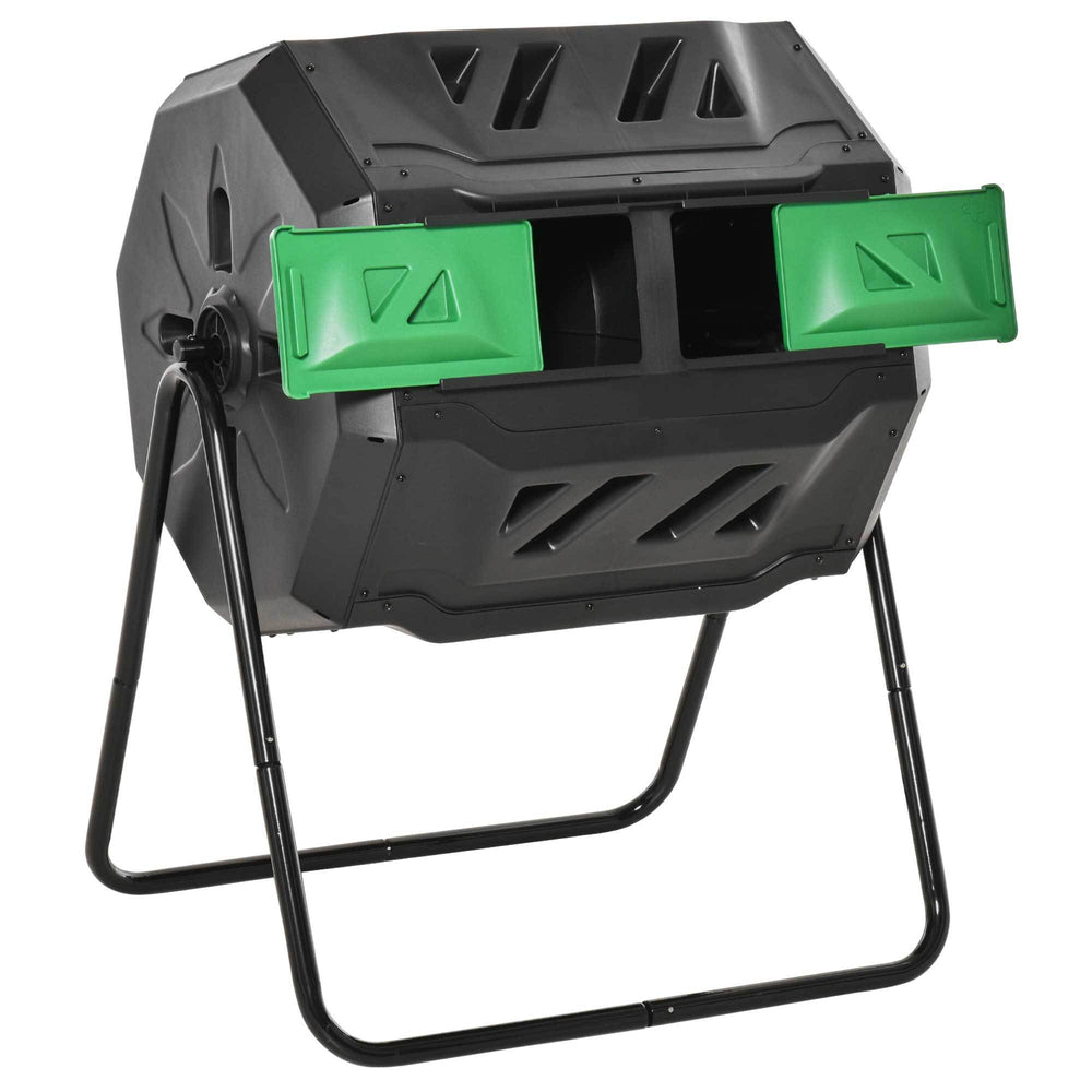 Outsunny Tumbling Compost Bin Outdoor 360° Dual Chamber Rotating Composter 43 Gallon, Green Media 1