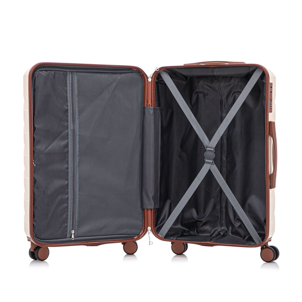Abs Luggage Set 20 24 28 Inches 3 Piece Beige Durable Spinner Wheels & Combination Lock Media 19