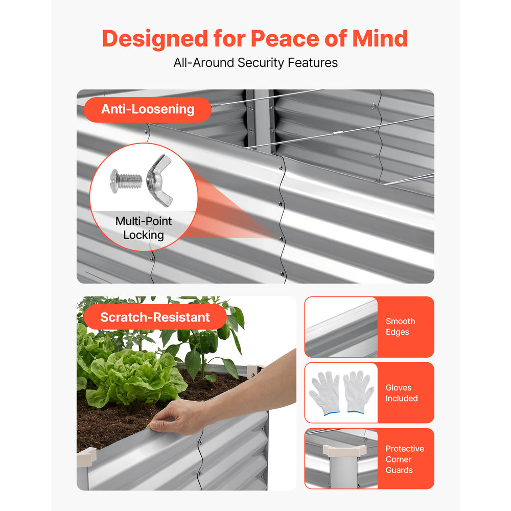Galvanized Raised Garden Bed, 8 x 4 x 2 ft, Rectangular Metal Planter Box Kit Outdoor, Bottomless Elevated Planting Box with Gloves, Rustproof Alu-Zinc, for Growing Flowers Vegetables, Silver Media 3