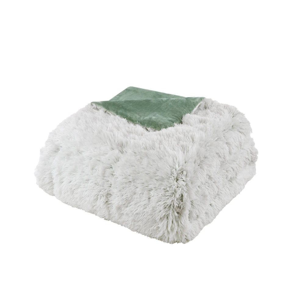 3 PCS King/Cal King Shaggy Faux Fur Comforter Mini Set Green/White Media 15