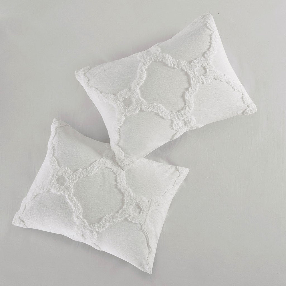 3 Piece Tufted Cotton Chenille Geometric Comforter Set Off-White Full/Queen Media 5