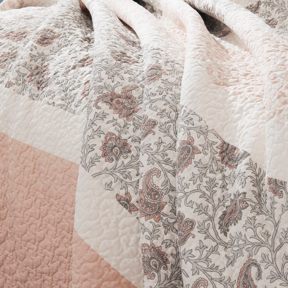 6 Piece Cotton Percale Quilt Set with Throw Pillows Blush Full/Queen Media 11