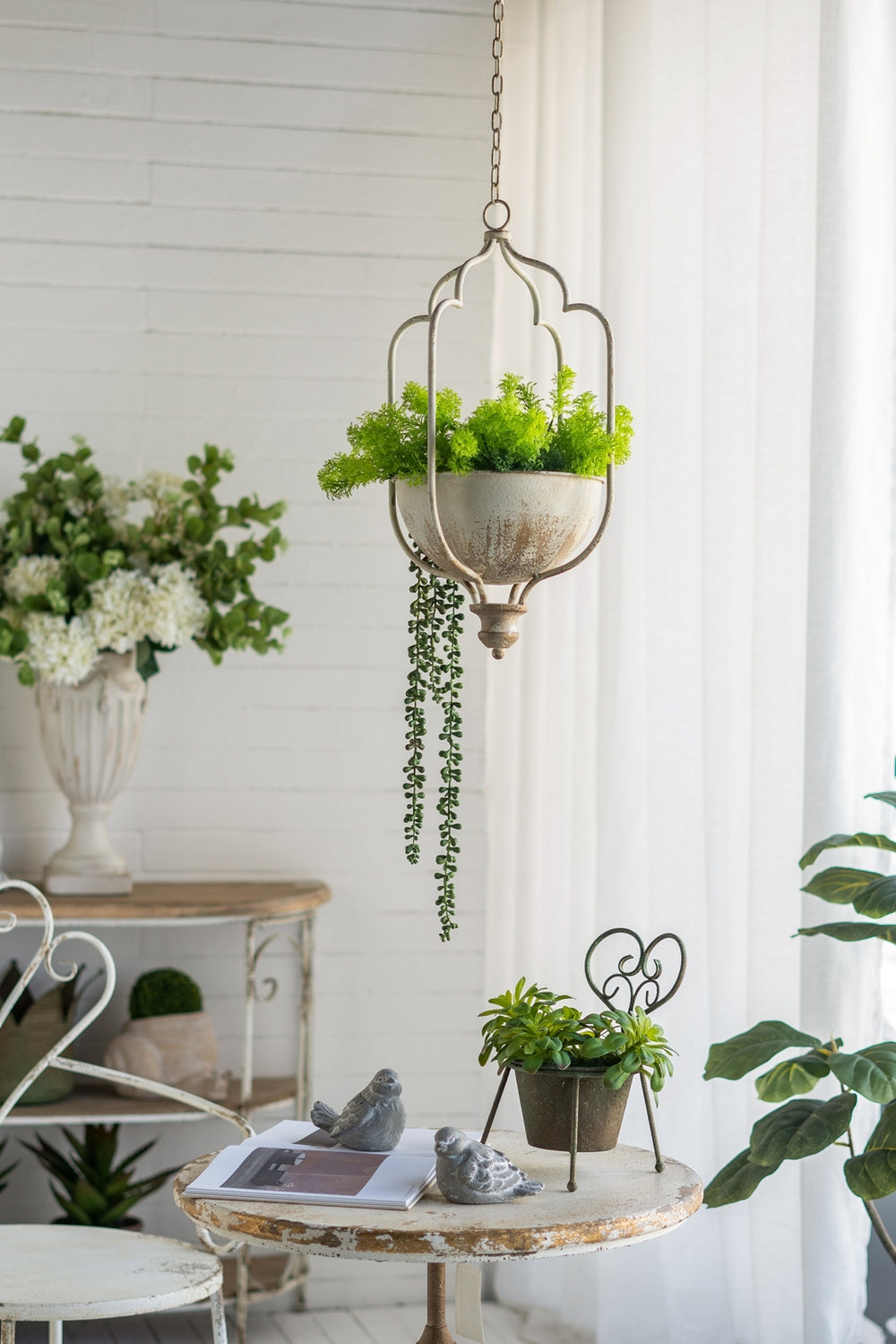 11.8x9.8x21.7' Rustic Hanging Iron Planter with Distressed White Finish Media 6