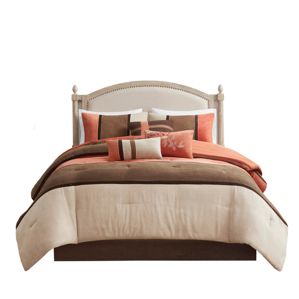 7 Piece Faux Suede Comforter Set Coral Queen Media 13