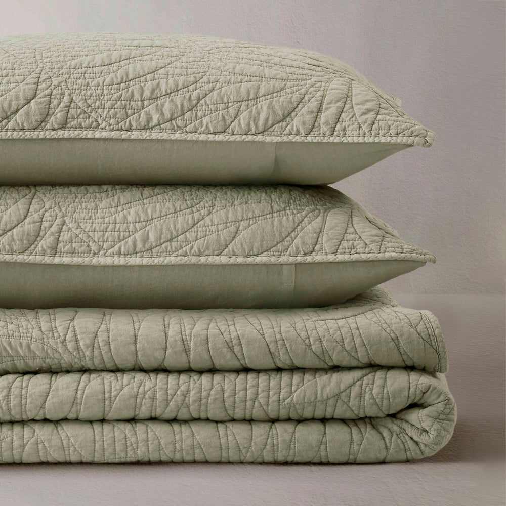 King 3 Piece Cotton Quilt Set Sage Media 15