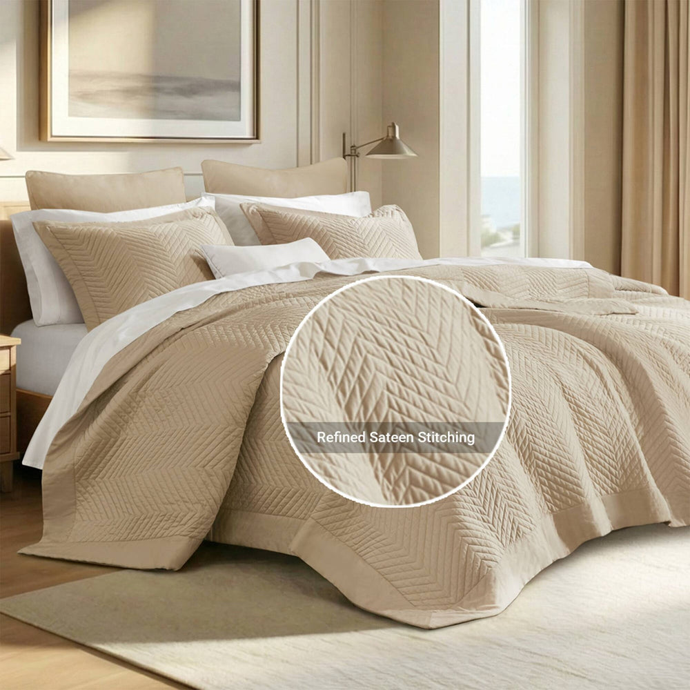 King 3 Piece Cotton Quilt Set Linen Media 11