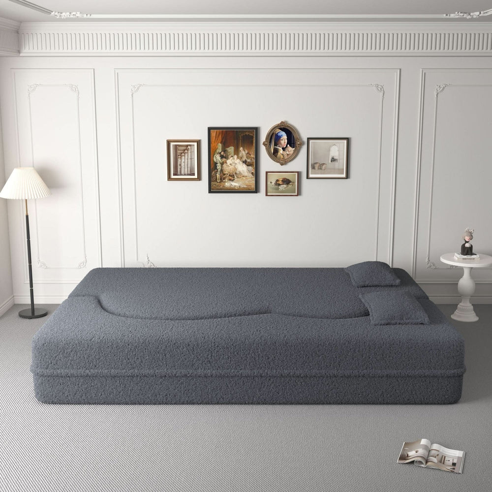 Sofa Bed Teddy Fabric Modern Grey Full Size Living Room Lounge Area Media 8