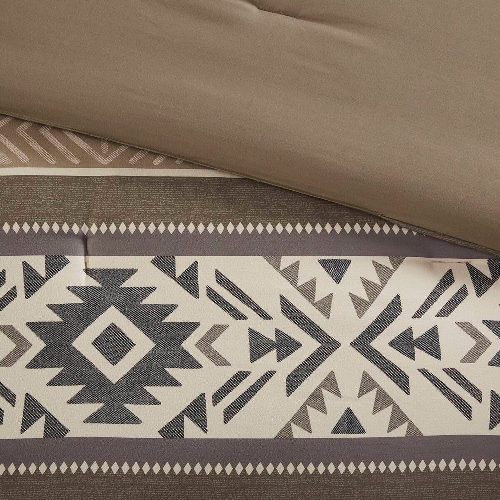 5 Piece Stripe Herringbone Comforter Set with Throw Pillows Brown King/Cal King Media 3