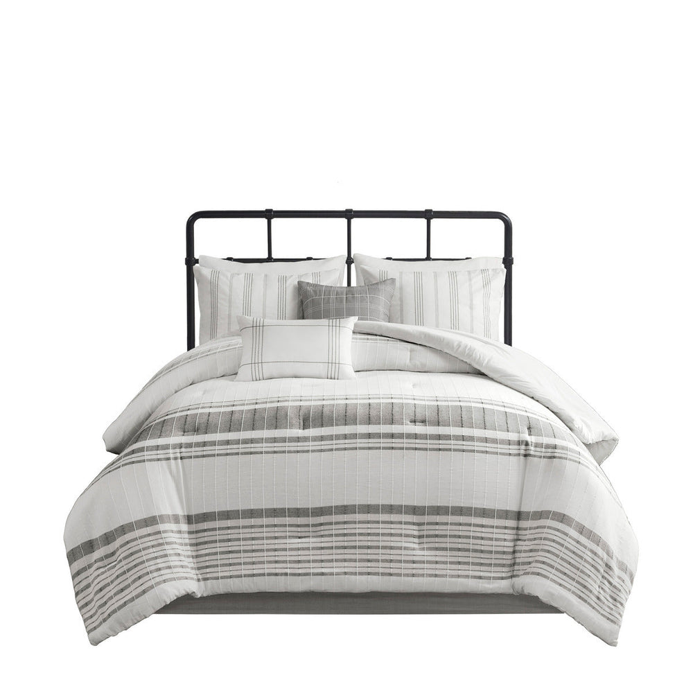 6 Piece Cotton Jacquard Oversized Comforter Set White/Grey King Media 3