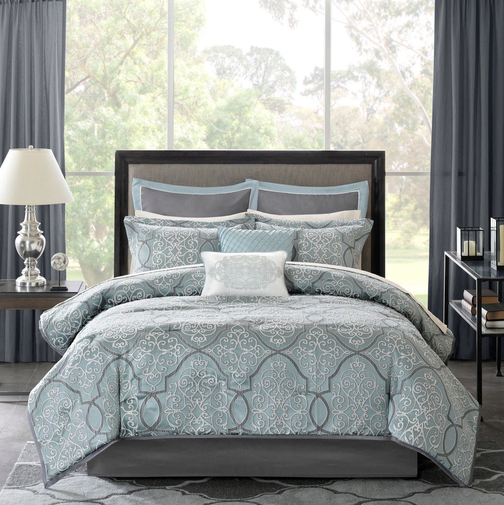 12 Piece Comforter Set with Cotton Bed Sheets Blue Cal King Media 3
