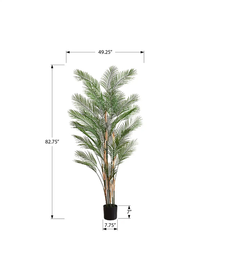 Artificial Plant, 83' Tall, Palm Tree, Decorative, Floor, Indoor, Potted, Real Touch, Green Leaves, Black Pot
