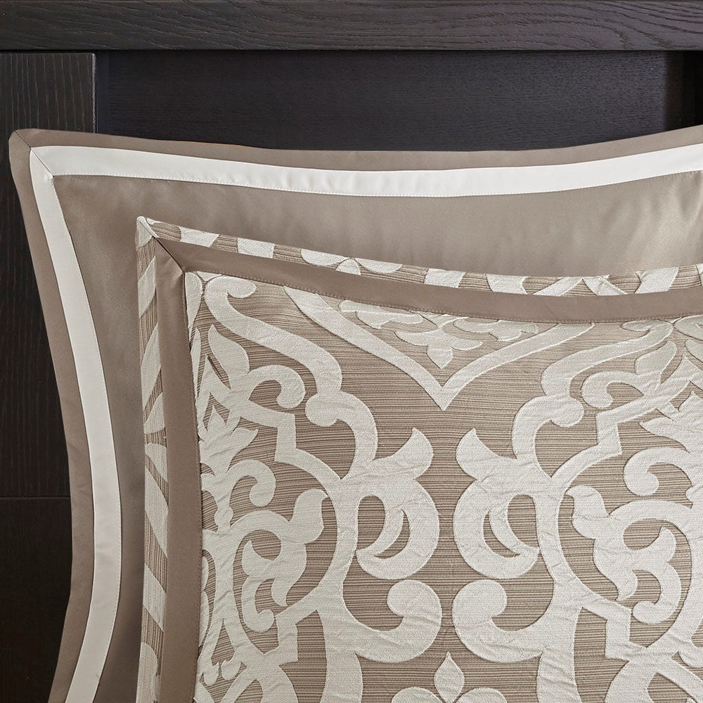 8 Piece Jacquard Comforter Set Tan/Ivory King Media 7