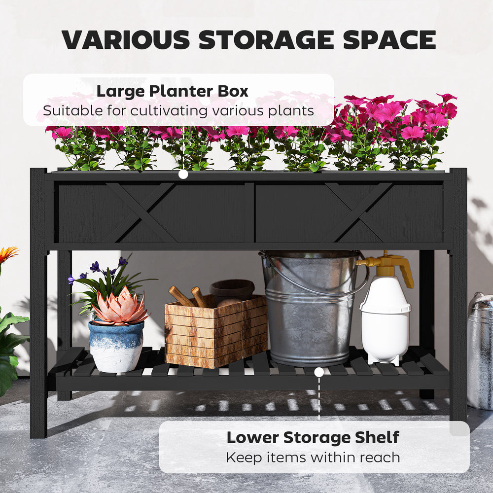Elevated Wood Planter Box,Raised Garden Bed,with Storage Shelf,Drainage Holes,and Liner Media 2